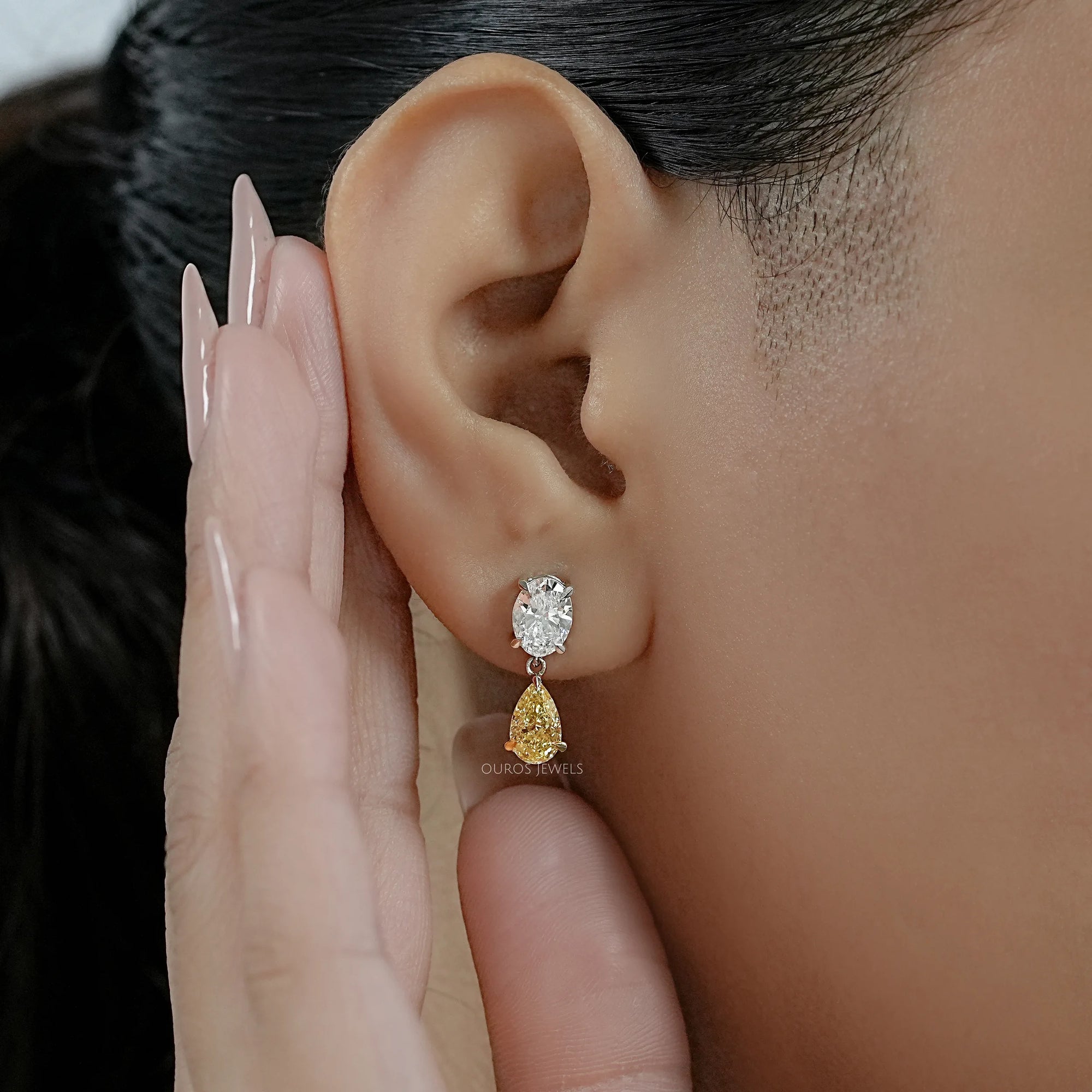 Marquise And Pink Pear Cut Lab Diamond Drop Earrings