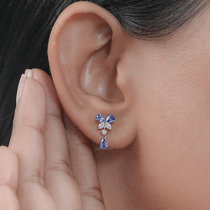 Sapphire Pear And Marquise Lab Diamond Drop Earrings Earrings