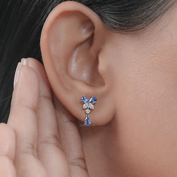 Sapphire Pear And Marquise Lab Diamond Drop Earrings