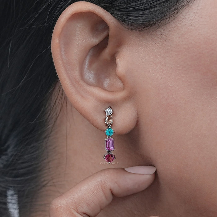 Multi Shape And Gemstone Dangle Drop Earrings