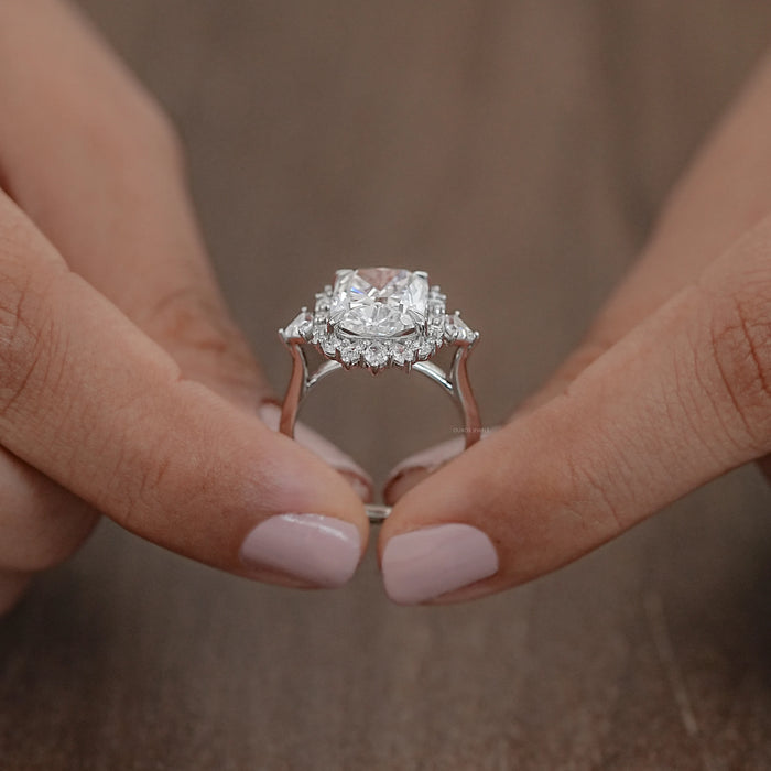 Elongated Cushion Lab Diamond Halo Engagement Ring