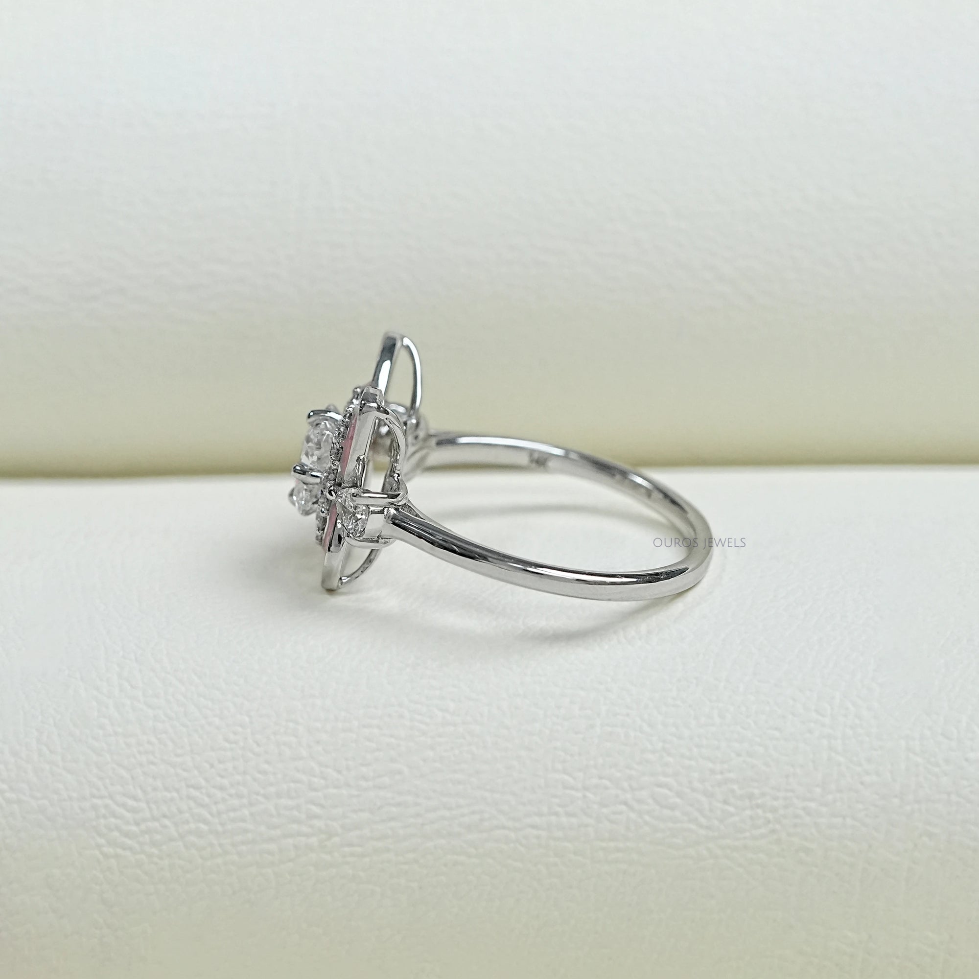 Floral Diamond With Pink Enamel Ring Ring