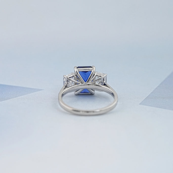 Sapphire Radiant And Lab Diamond Three Stone Ring