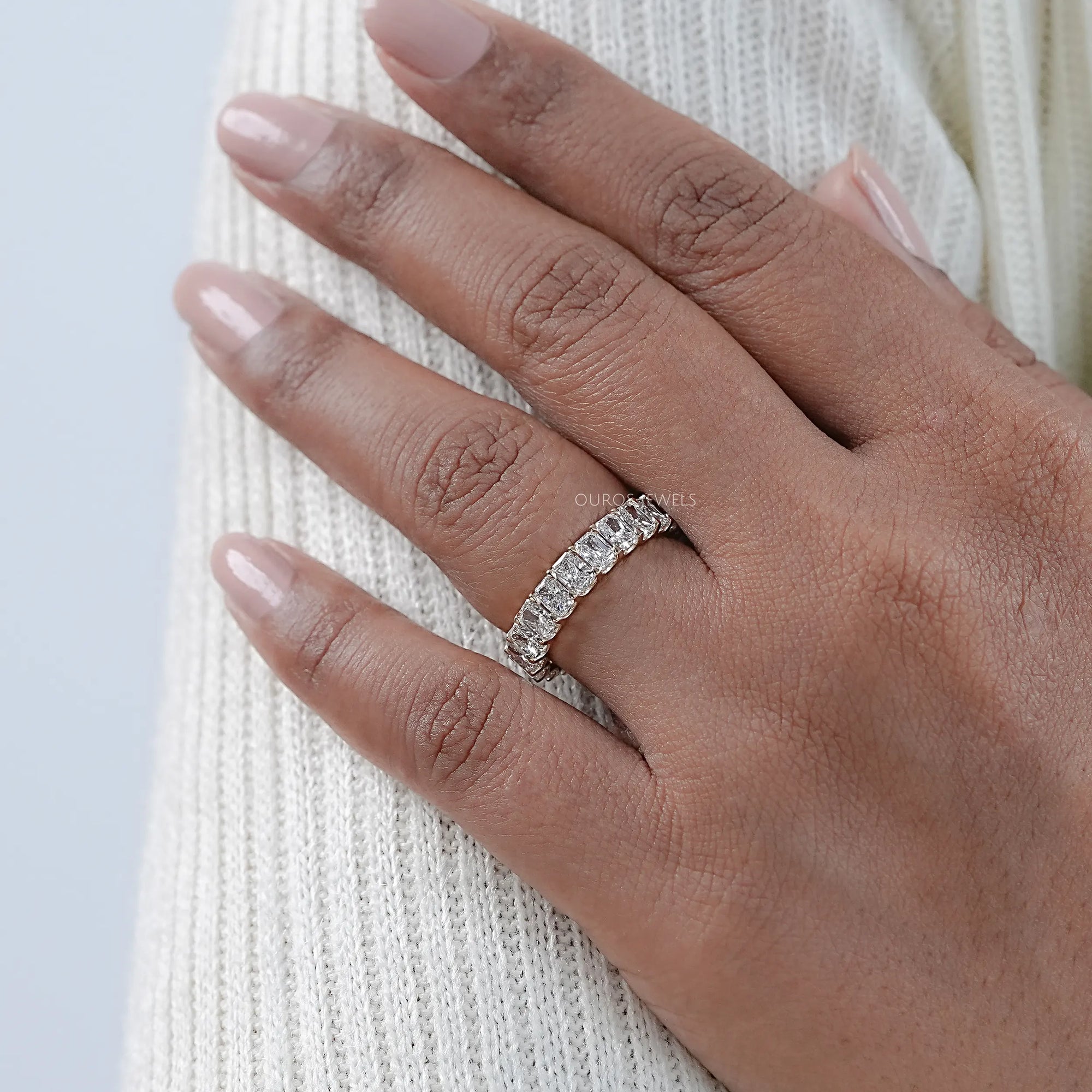 Radiant Cut Lab Grown Diamond Eternity Wedding Band Rings