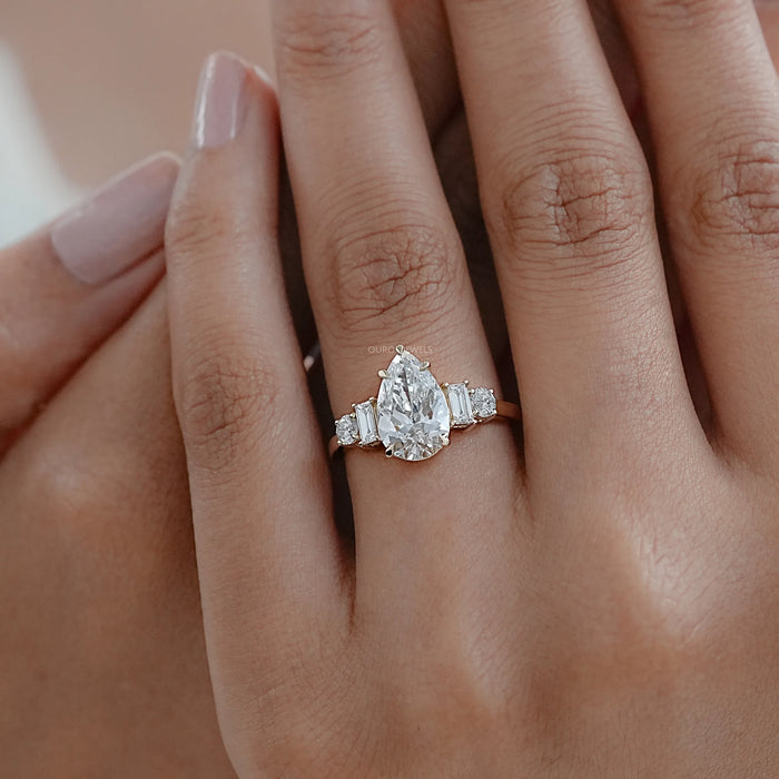 Pear And Baguette Diamond Five Stone Engagement Ring