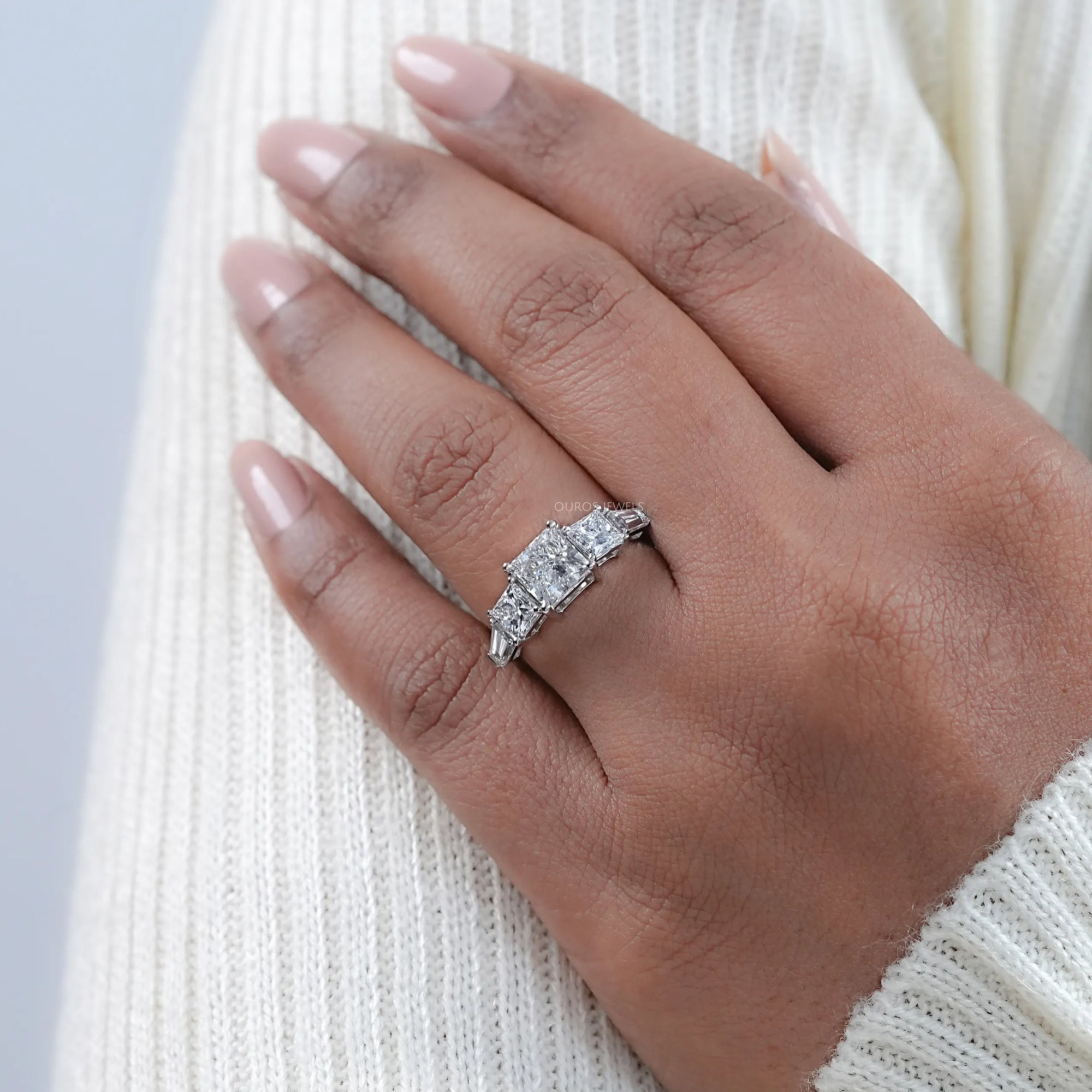 Princess Lab Diamond Five Stone Engagement Ring