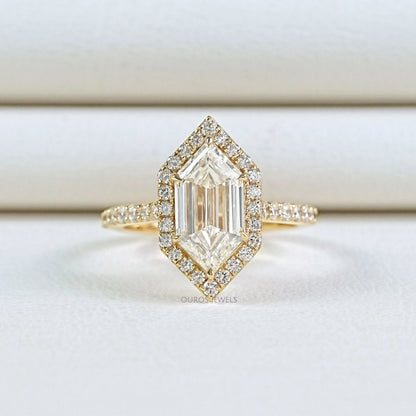 Step Cut Dutch Marquise Diamond Halo Accent Ring Ring