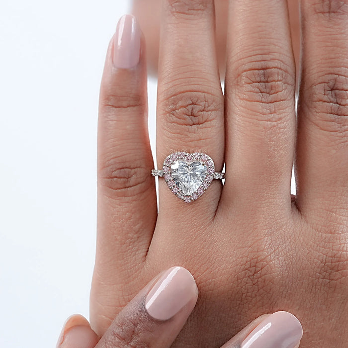 2.50 Ct Heart Shape Lab Diamond Pink Halo Engagement Ring
