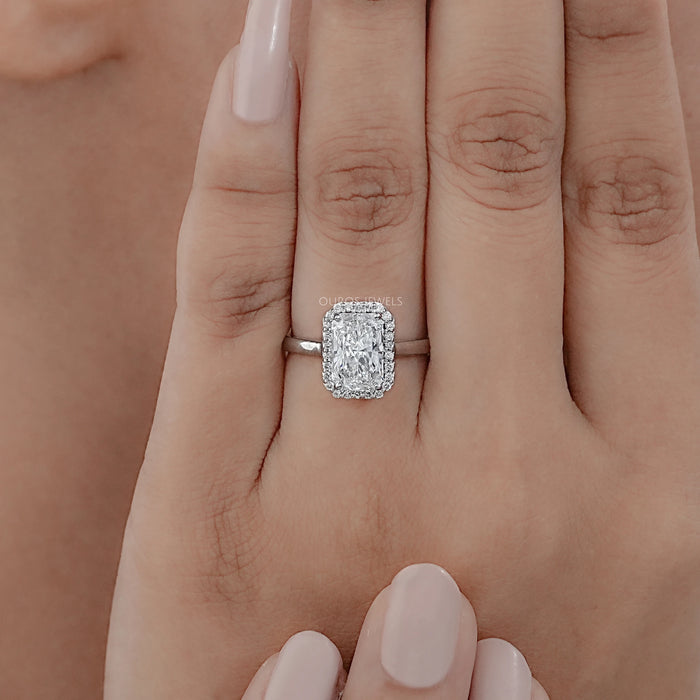 Radiant Cut Lab Grown Diamond Ring In Halo Setting 