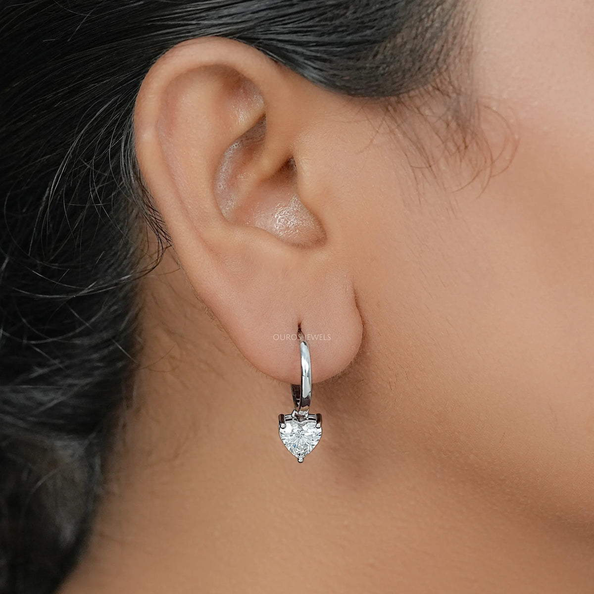 Lab Diamond Heart Cut Dangle Hoop Earrings