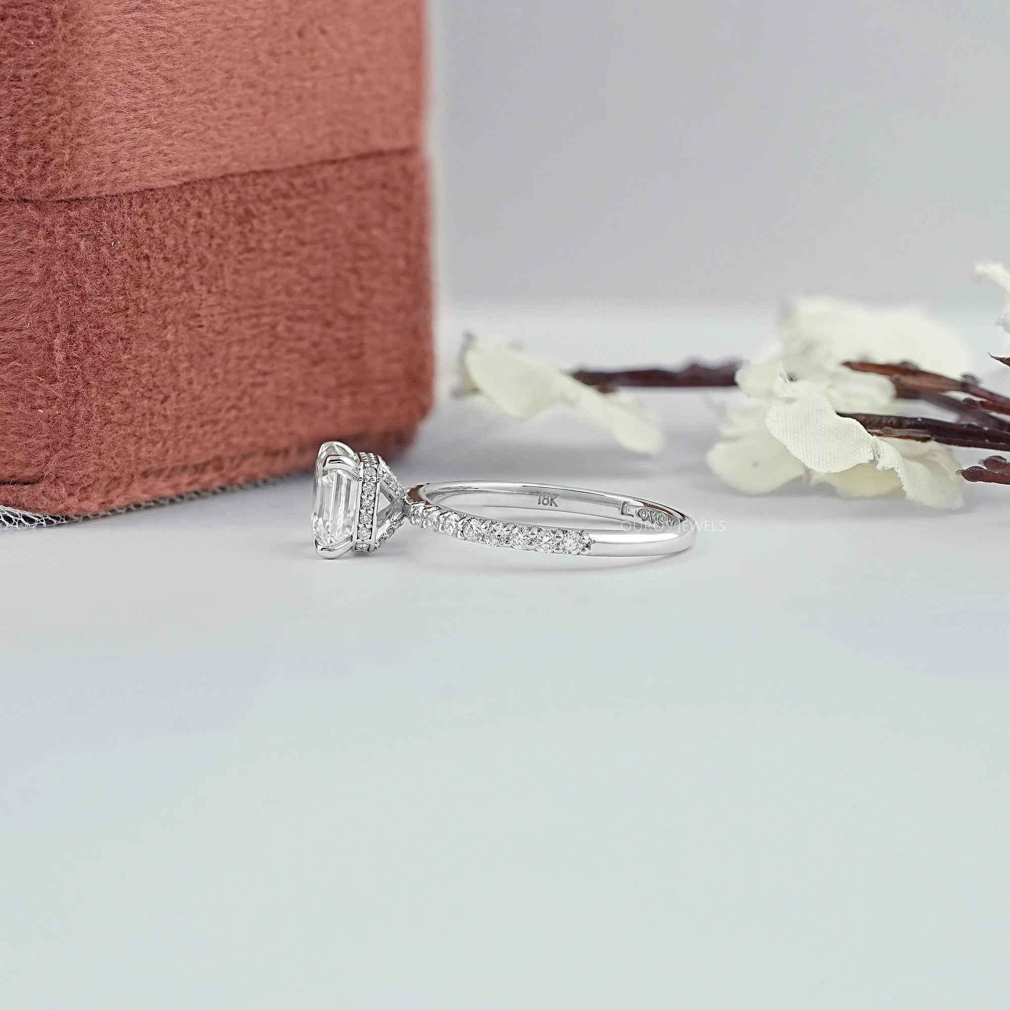 Euro Shank Hidden Halo Princess Cut Diamond Engagement Ring 