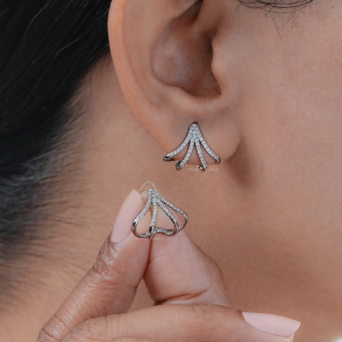 Round Cut Lab Diamond Arrow Cage Huggie Earrings