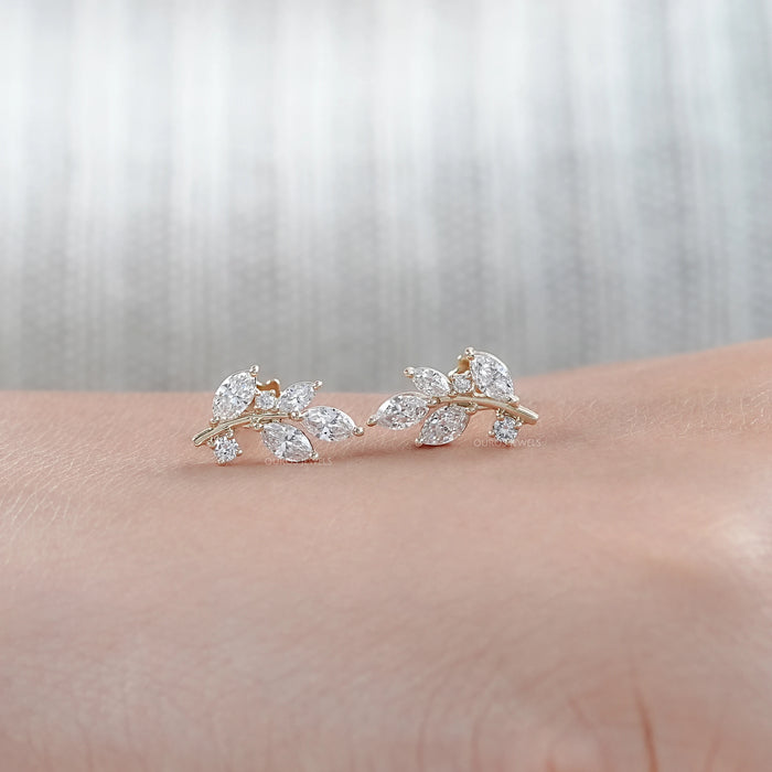 Marquise And Round Lab Grown Diamond Leaf Earrings