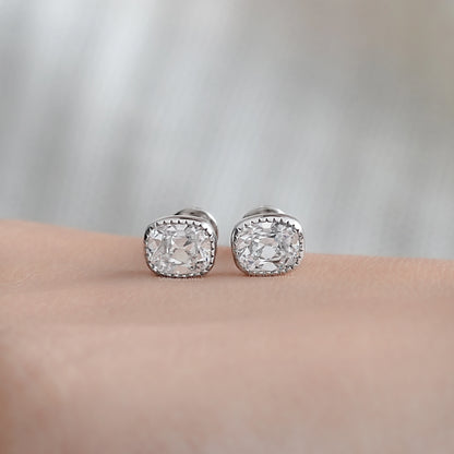 Old Mine Cushion Cut Lab Diamond Milgrain Earrings Earrings
