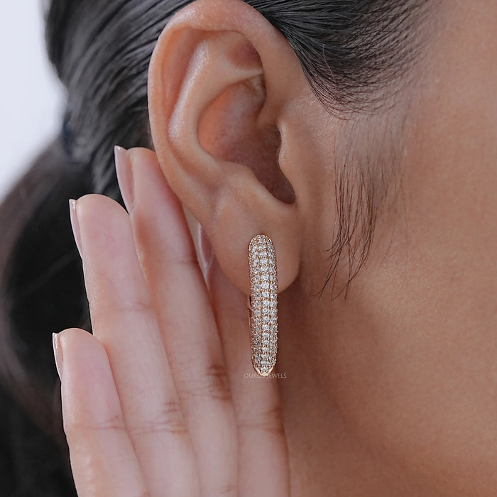 Round Cut Lab Grown Diamond Pave Set Hoop Earrings 