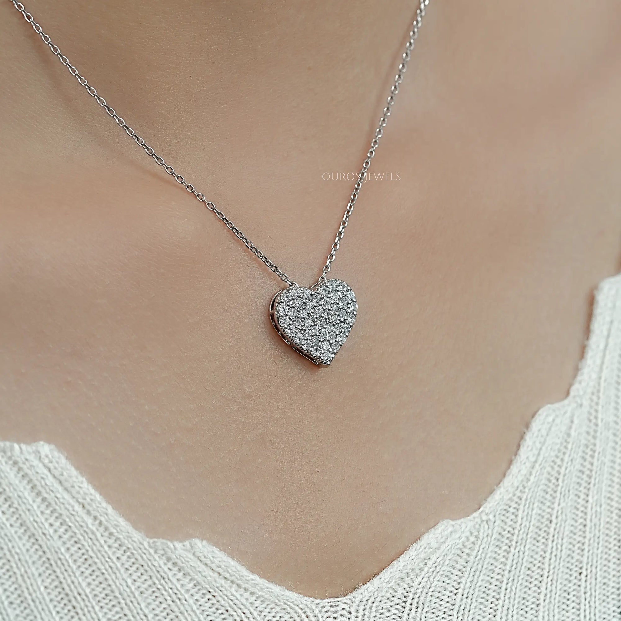 Heart Shape Round Diamond Pave Set Pendant