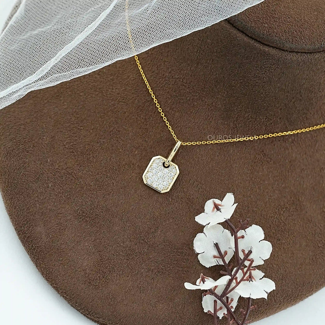 Octagon Shape Lab Diamond Pave Set Pendant Necklaces