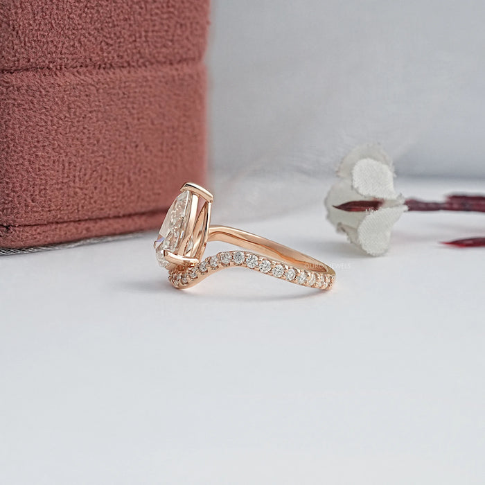Pear Cut Pave Set Curved Engagement Ring