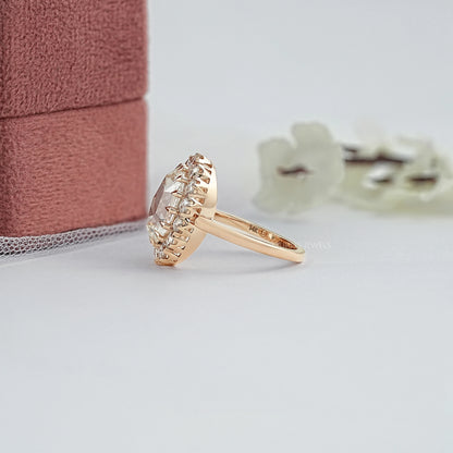 Rose Cut Oval Diamond Halo Engagement Ring