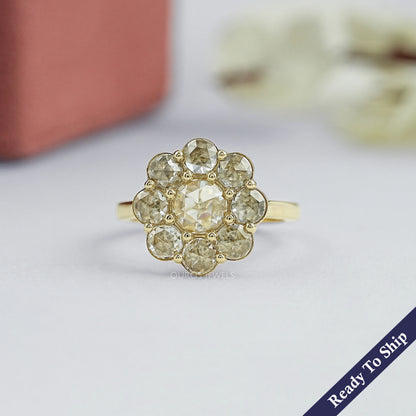 Rose Cut Round Diamond Halo Engagement Ring