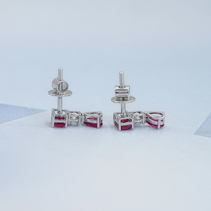 Ruby Emerald And Pear Gemstone Drop Earrings