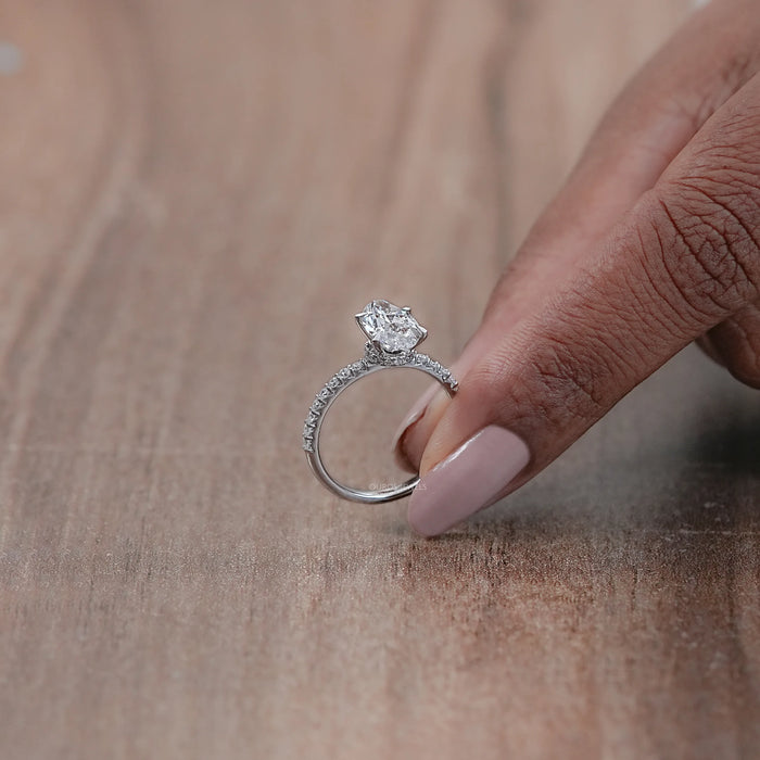 Marquise Cut Solitaire Lab Diamond Engagement Ring With Hidden Halo 
