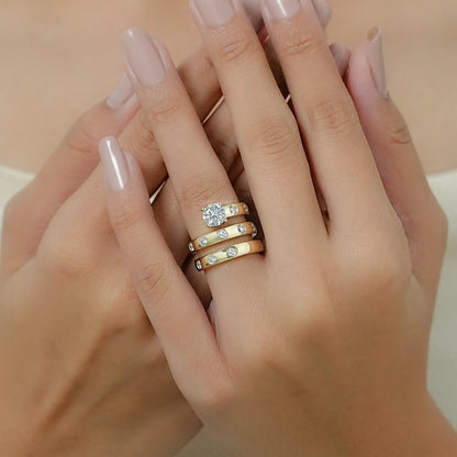 Double Row Connector Round Cut Lab Diamond Wedding Ring 