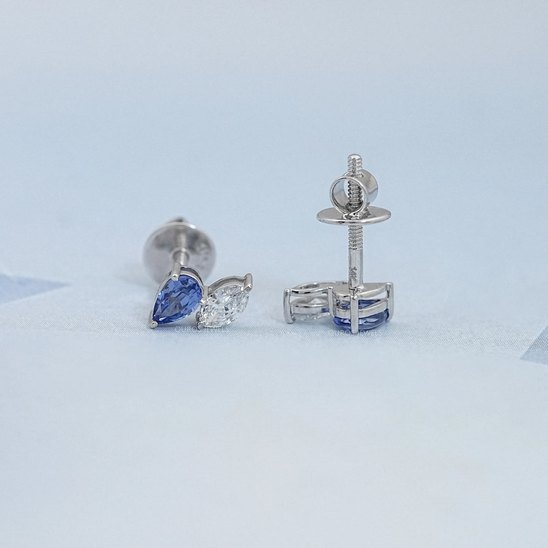 Two Stone Sapphire Pear And Marquise Diamond Stud Earrings Earrings