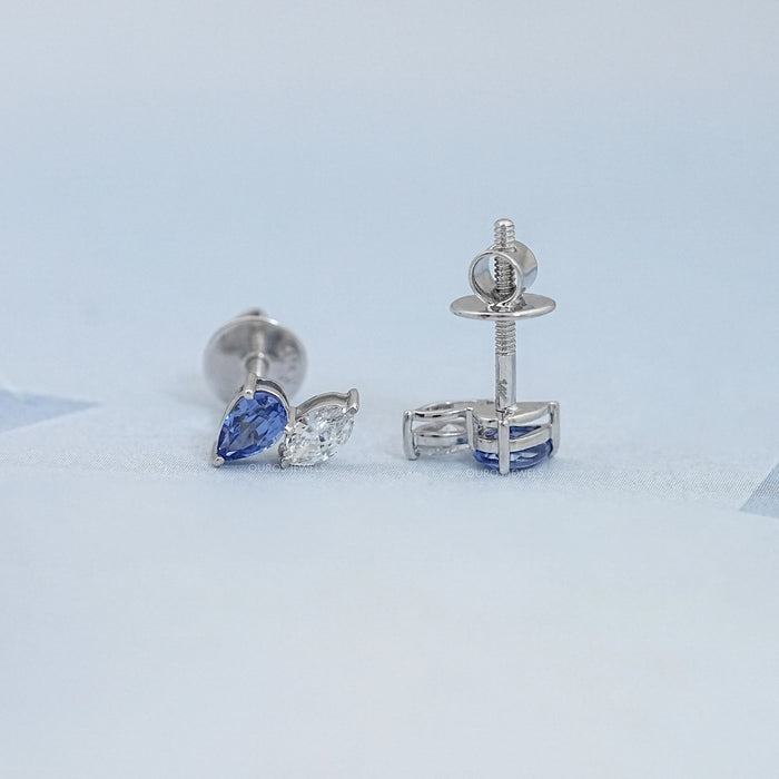 Two Stone Sapphire Pear And Marquise Diamond Stud Earrings
