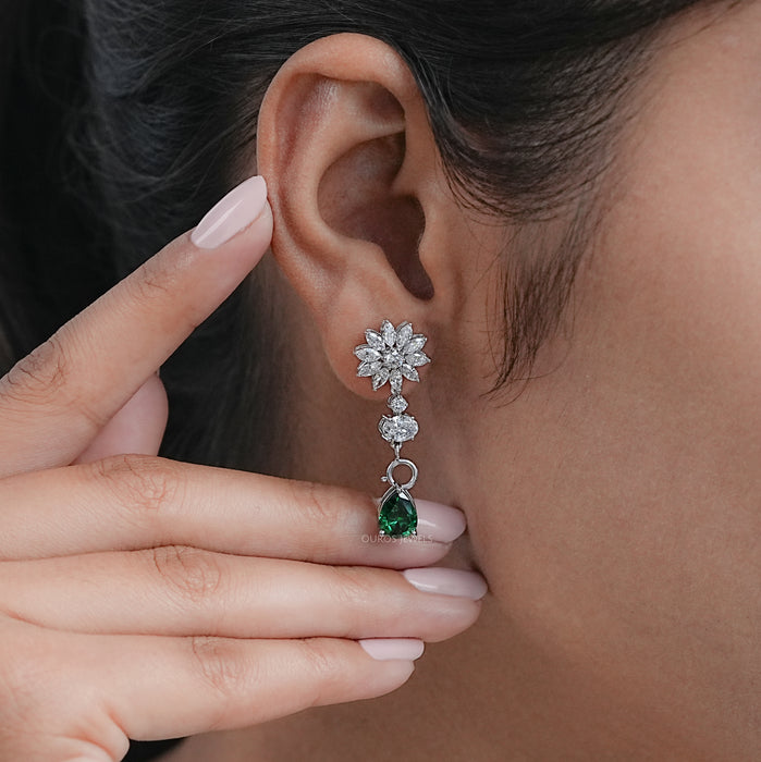 Drop Earring With Pear And Marquise Shape Diamond