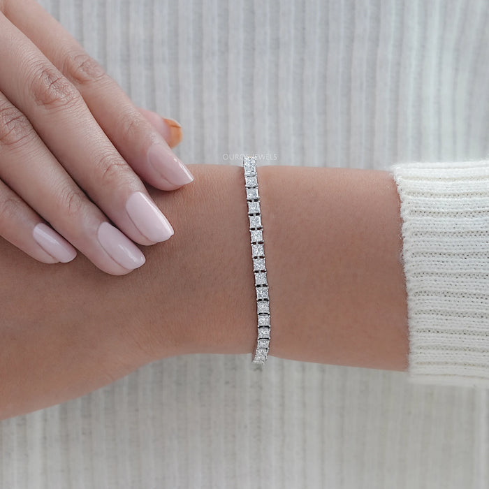 Princess Cut Lab Grown Diamond Tennis Bracelet 