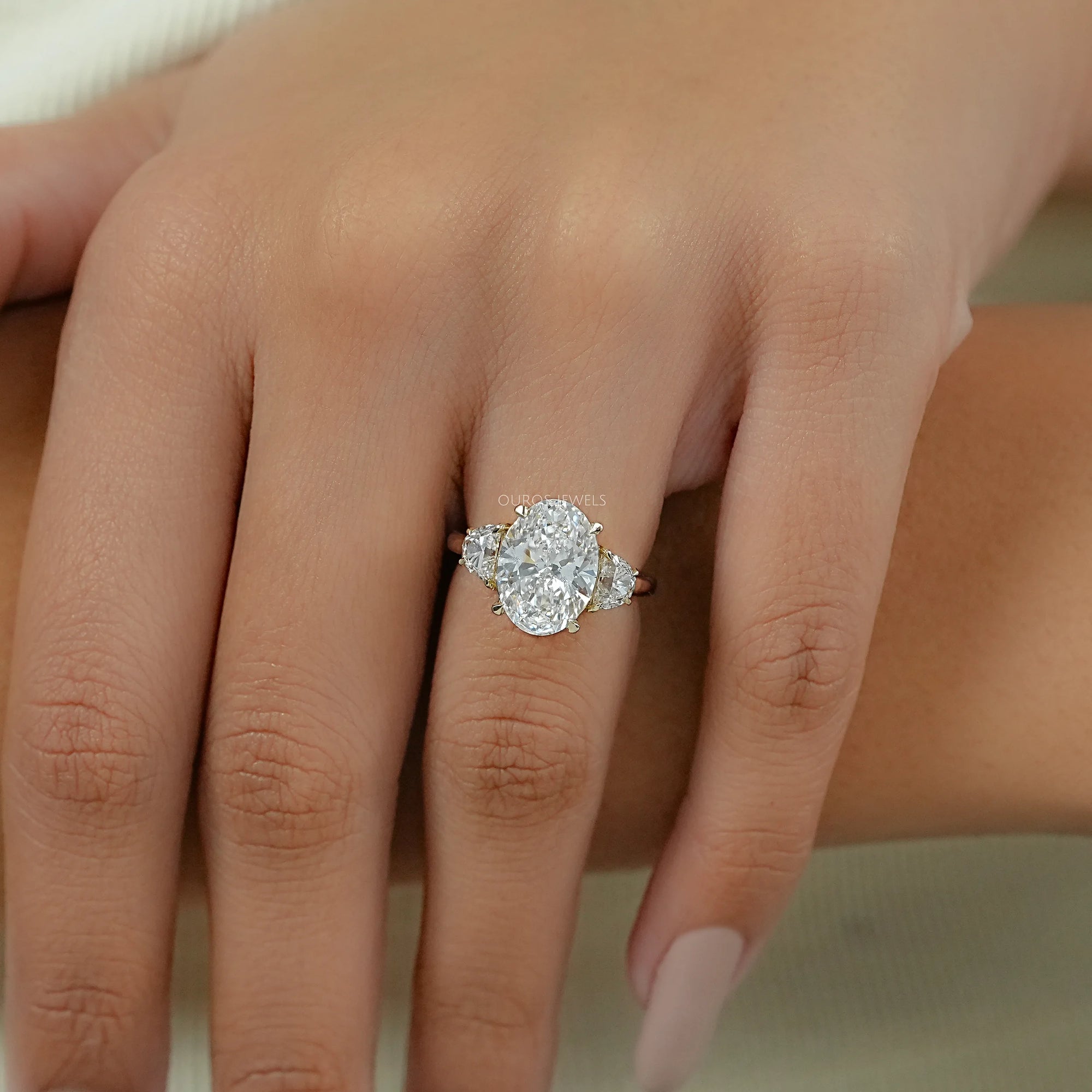 Oval Cut Lab Diamond Three Stone Ring