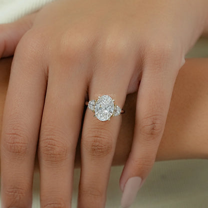 Oval Cut Lab Diamond Three Stone Ring