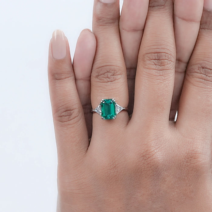 Emerald And Triangle Cut Trio Engagement Ring