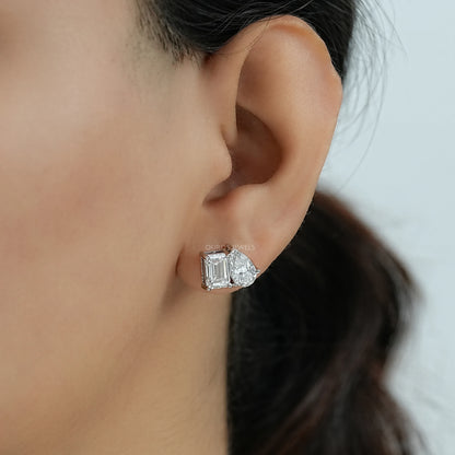 Emerald and Heart Lab Grown Diamond Toi Et Moi Earrings