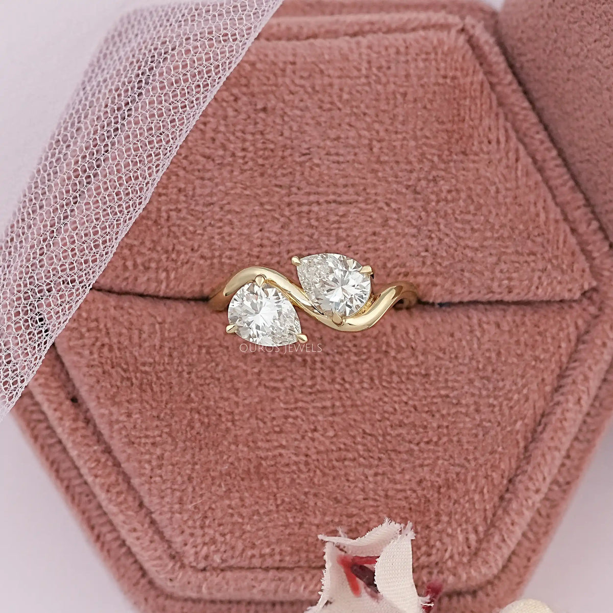 Two Stone Pear Diamond Wave Engagement Ring Ring