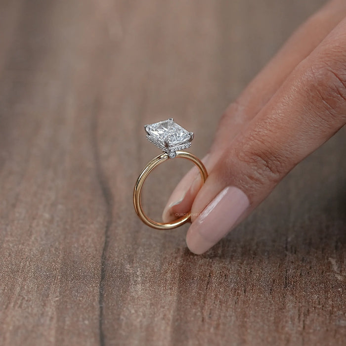 Radiant Cut Lab Diamond Hidden Halo Engagement Ring 