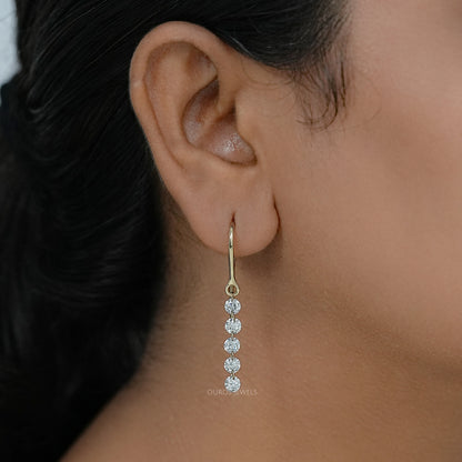Lab Grown Round Diamond Wire Hook Back Dangle Earrings Earring
