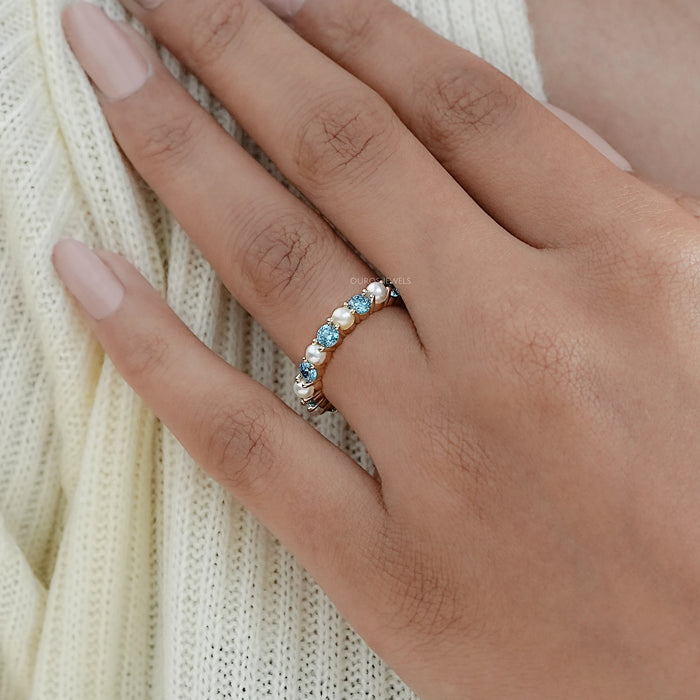 Pearl Gemstone And Diamond Wedding Band