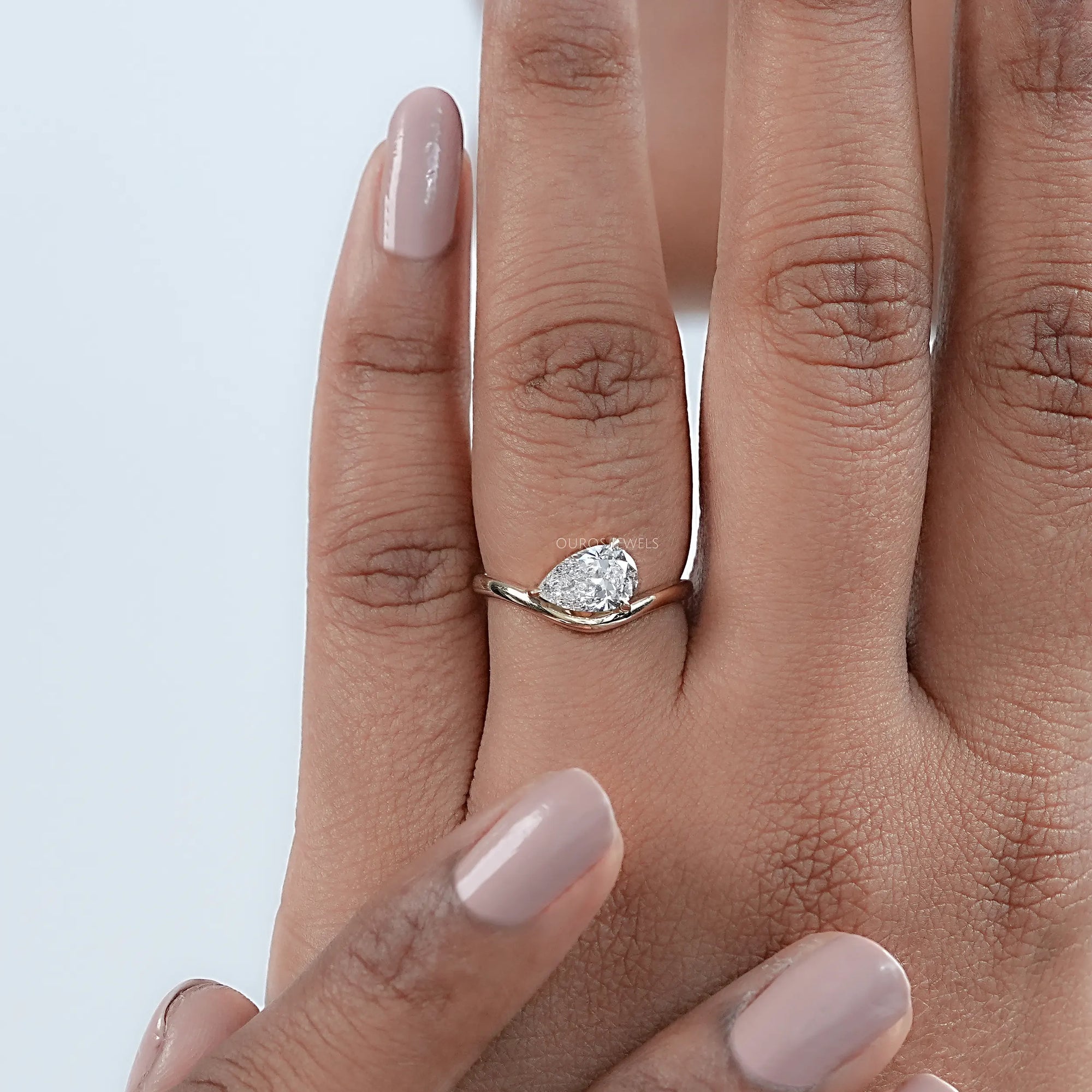 Pear Cut Lab Grown Diamond Curved Solitaire Ring Ring