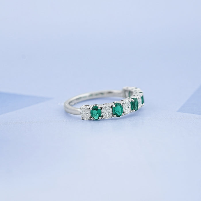 Oval Emerald And Lab Grown Diamond Half Eternity Band