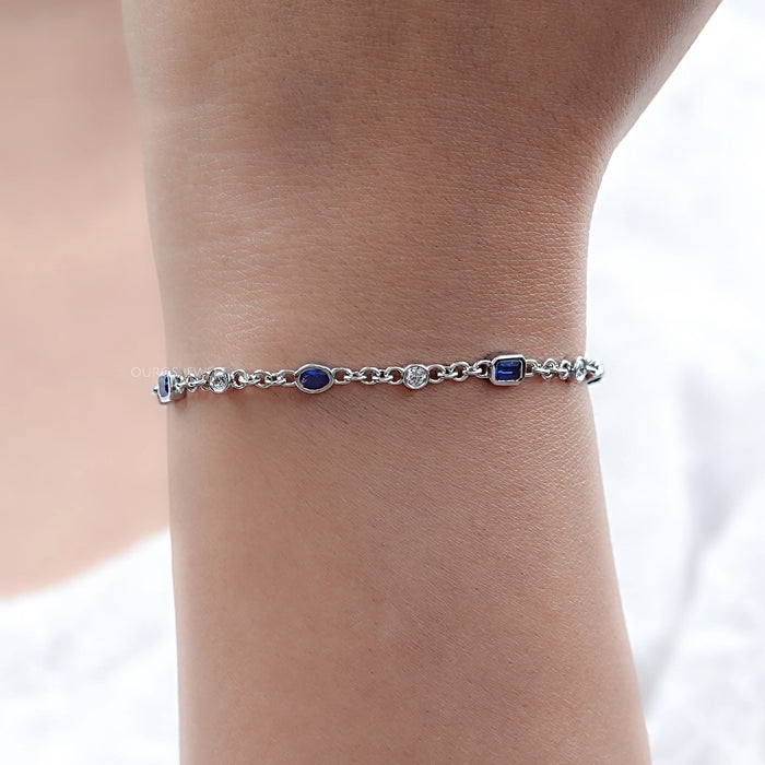 Sapphire Emerald Cut Gemstone Chain Bracelet