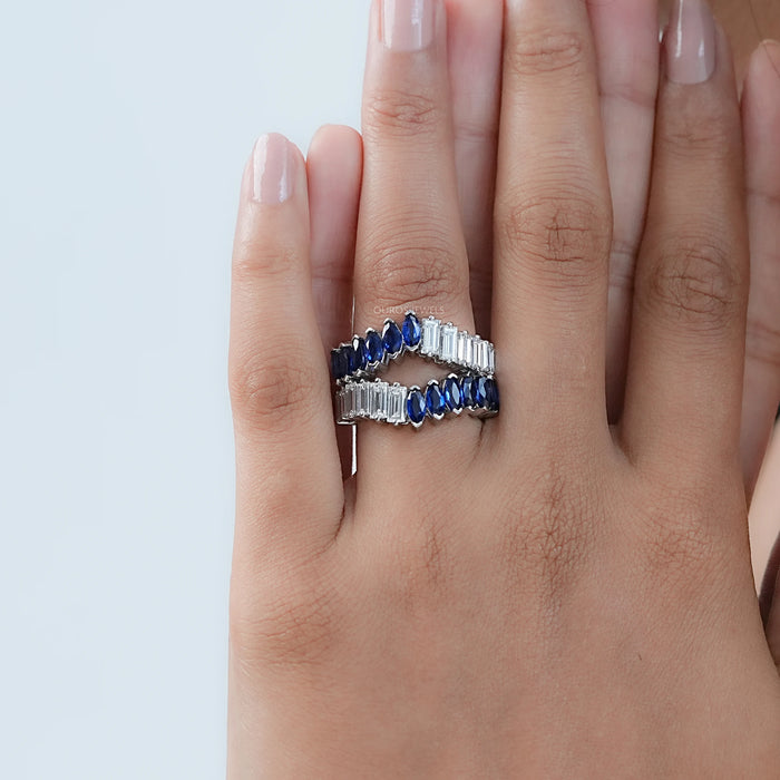 Blue Sapphire Marquise And Emerald Cut Diamond Ring Enhancer