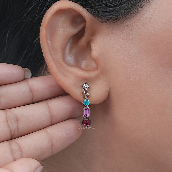 Multi Shape And Gemstone Dangle Drop Earrings