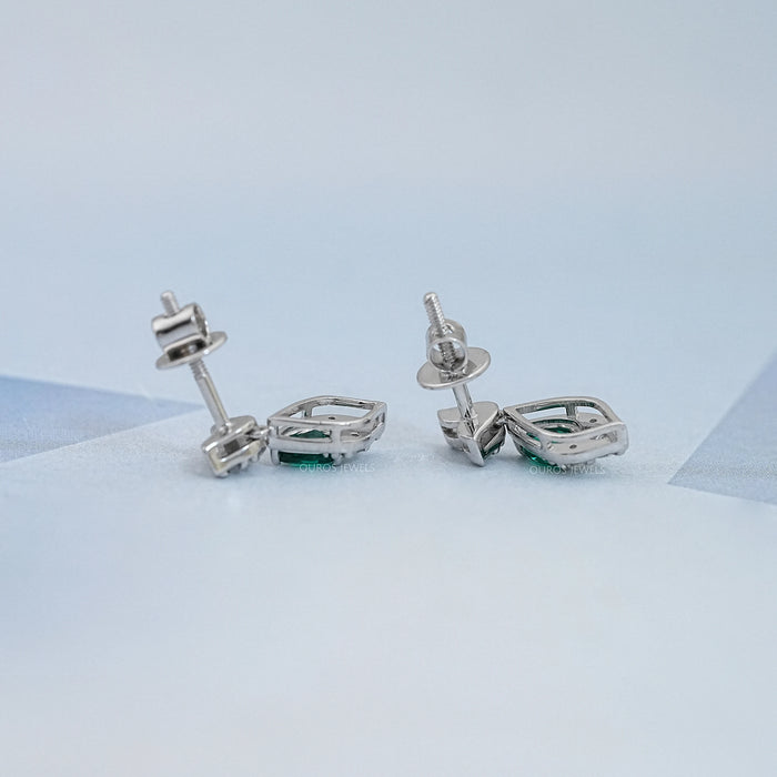 Green Pear And Round Diamond Drop Earrings