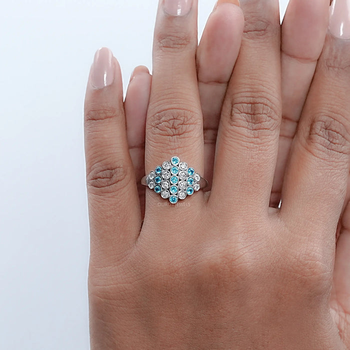 Paraiba Round Gemstone Bezel Set Wedding Ring