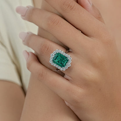 Green Emerald Gemstone Halo Engagement Ring