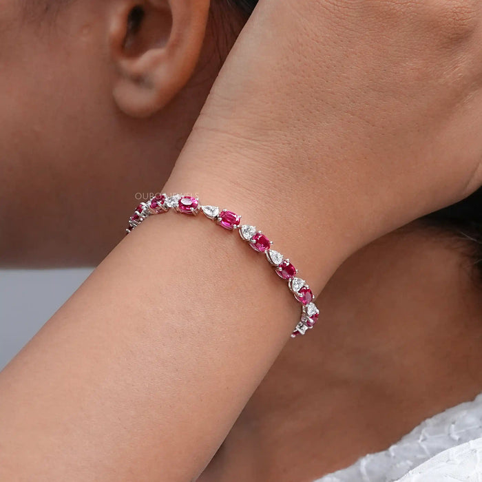 Oval Ruby and Lab Grown Diamond Tennis Bracelet