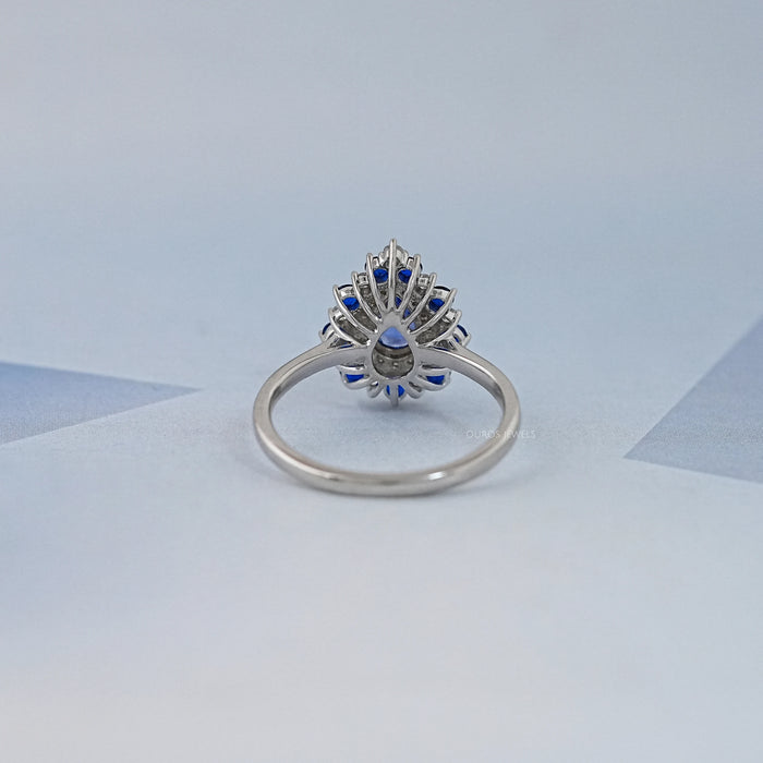 Sapphire Pear And Double Halo Engagement Ring