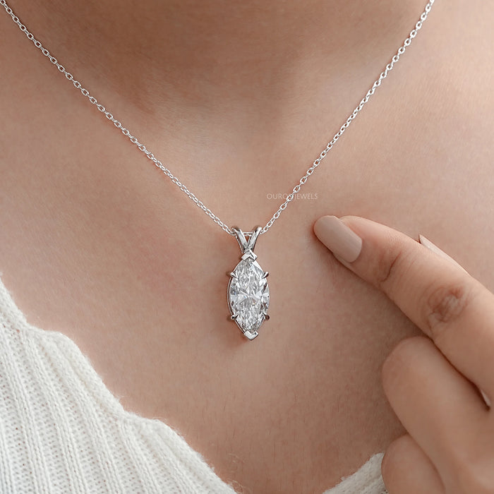 1.10 Ct Marquise Cut Lab Diamond Solitaire Pendant Necklace 
